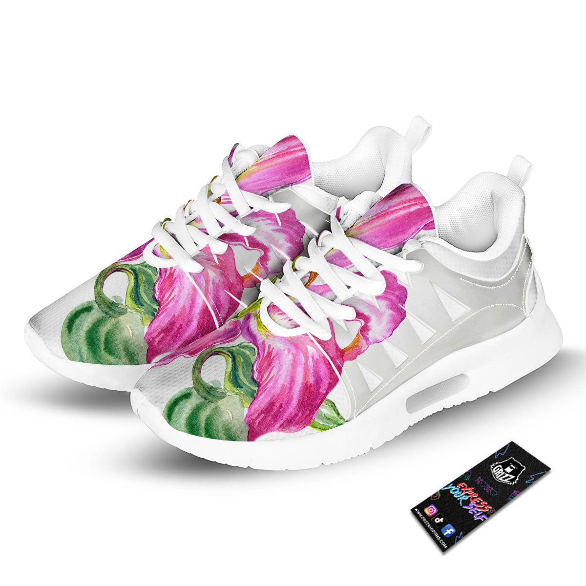Lily Pink Watercolor Print Tennis Shoes-grizzshop