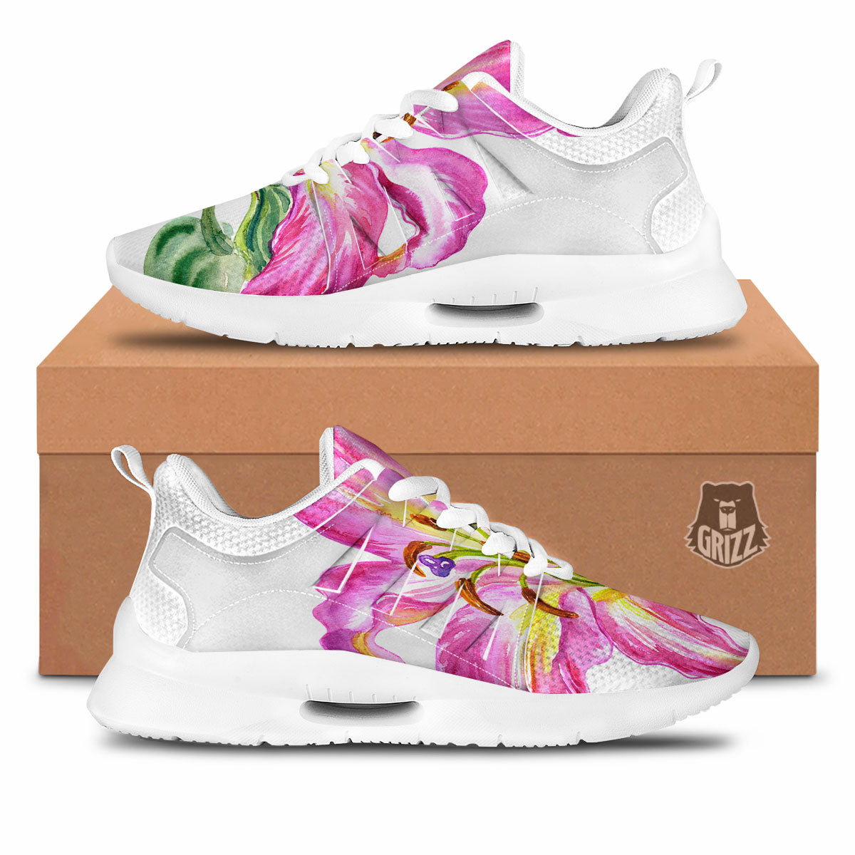 Lily Pink Watercolor Print Tennis Shoes-grizzshop