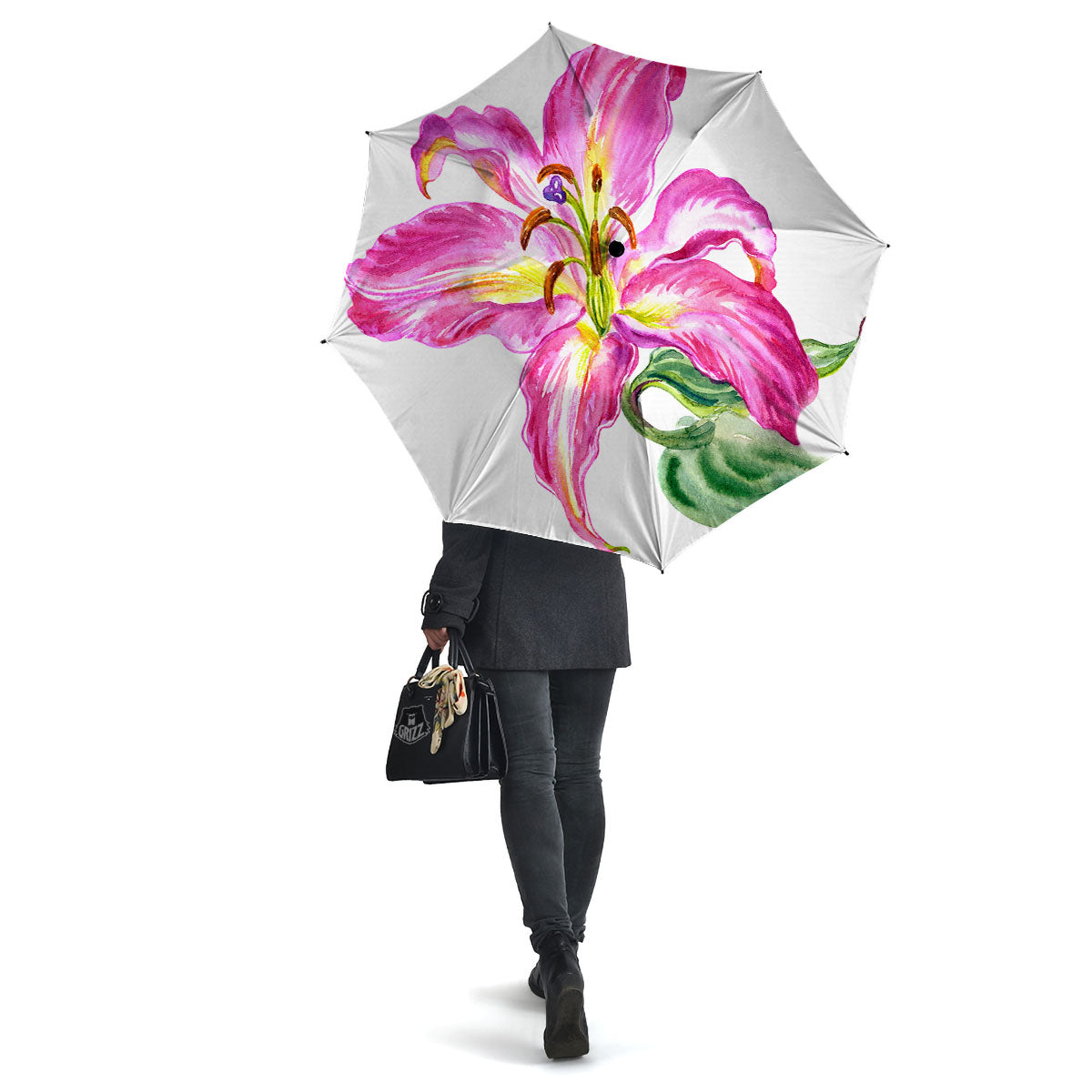 Lily Pink Watercolor Print Umbrella-grizzshop