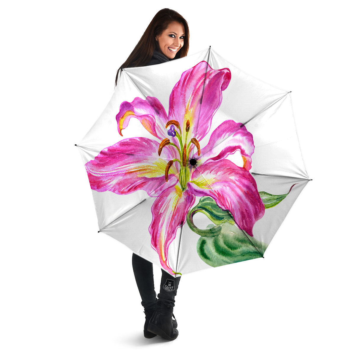 Lily Pink Watercolor Print Umbrella-grizzshop