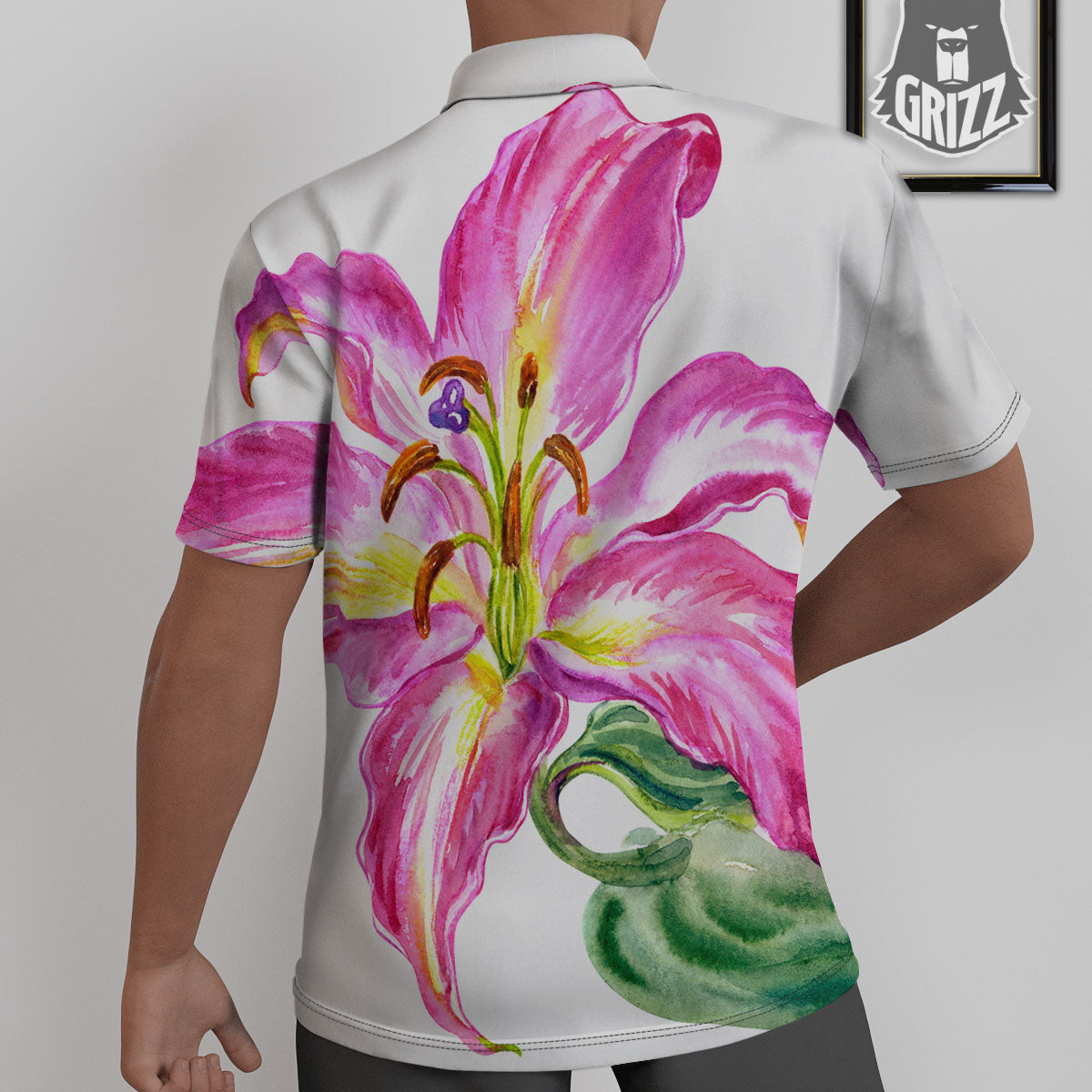 Lily Pink Watercolor Print Untucked Shirts-grizzshop
