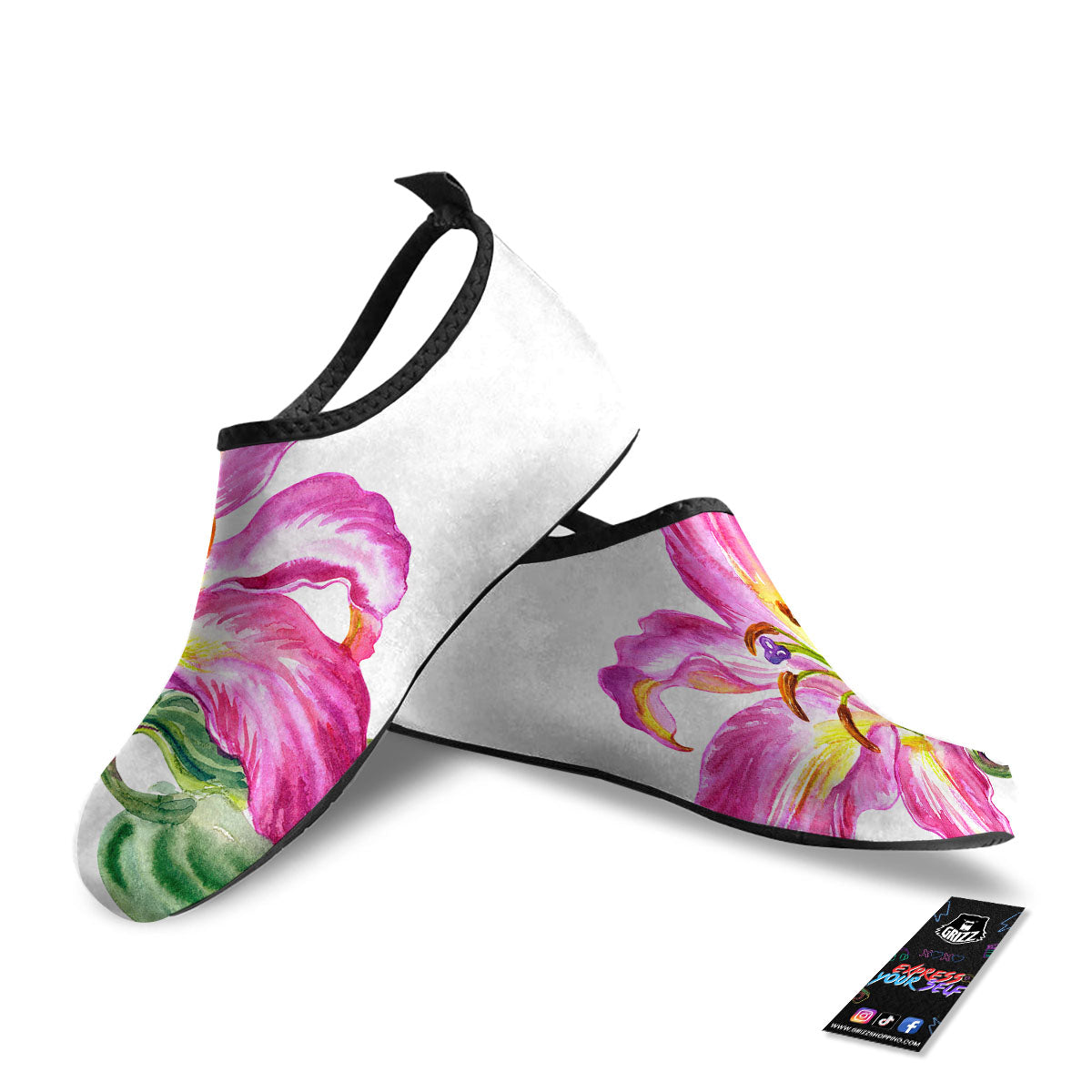 Lily Pink Watercolor Print Water Shoes-grizzshop