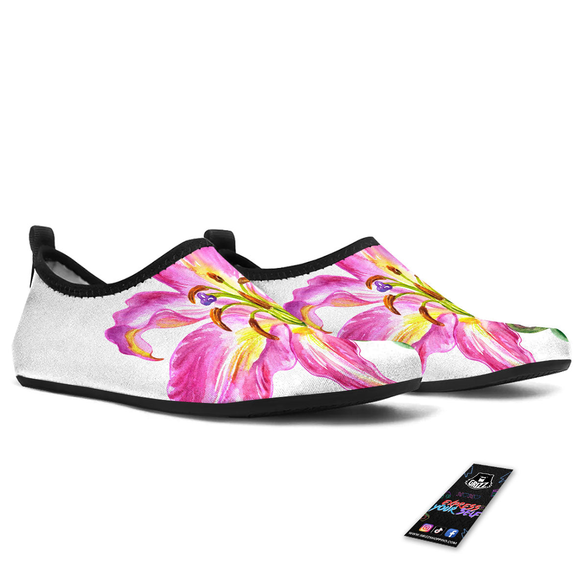 Lily Pink Watercolor Print Water Shoes-grizzshop