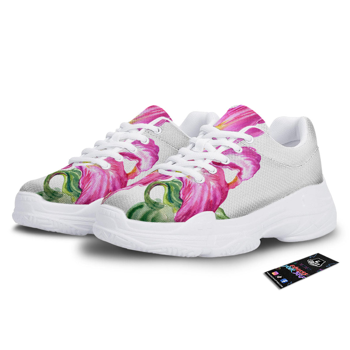 Lily Pink Watercolor Print White Chunky Shoes-grizzshop