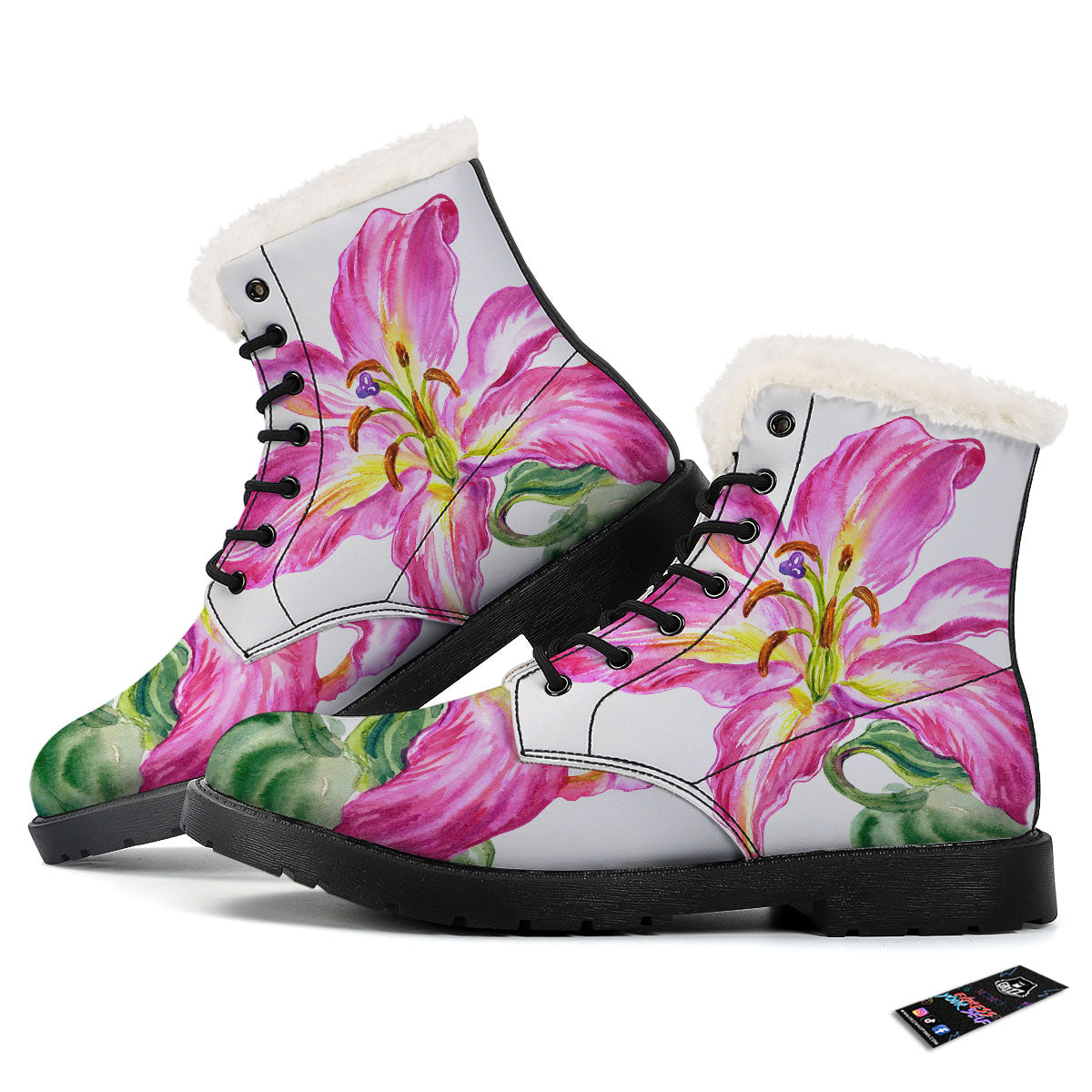 Lily Pink Watercolor Print Winter Boots-grizzshop