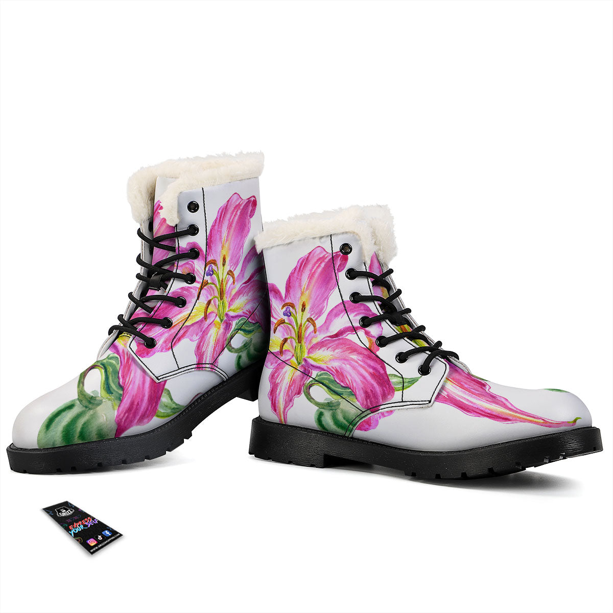Lily Pink Watercolor Print Winter Boots-grizzshop