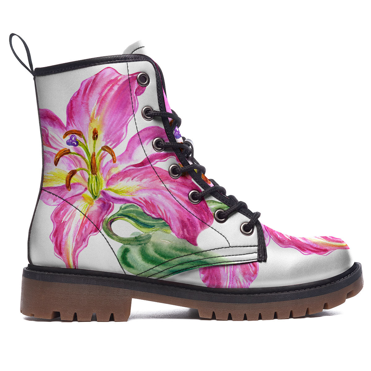 Lily Pink Watercolor Print Work Boots-grizzshop