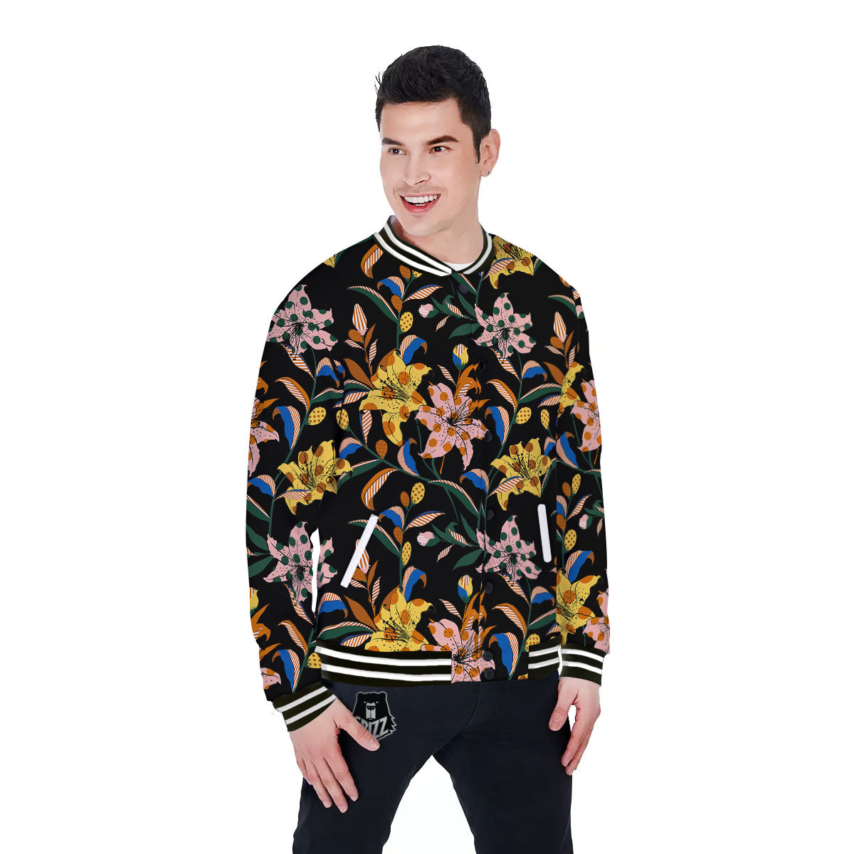 Lily Polka Dot Print Pattern Baseball Jacket-grizzshop