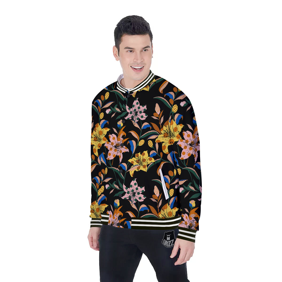 Lily Polka Dot Print Pattern Baseball Jacket-grizzshop