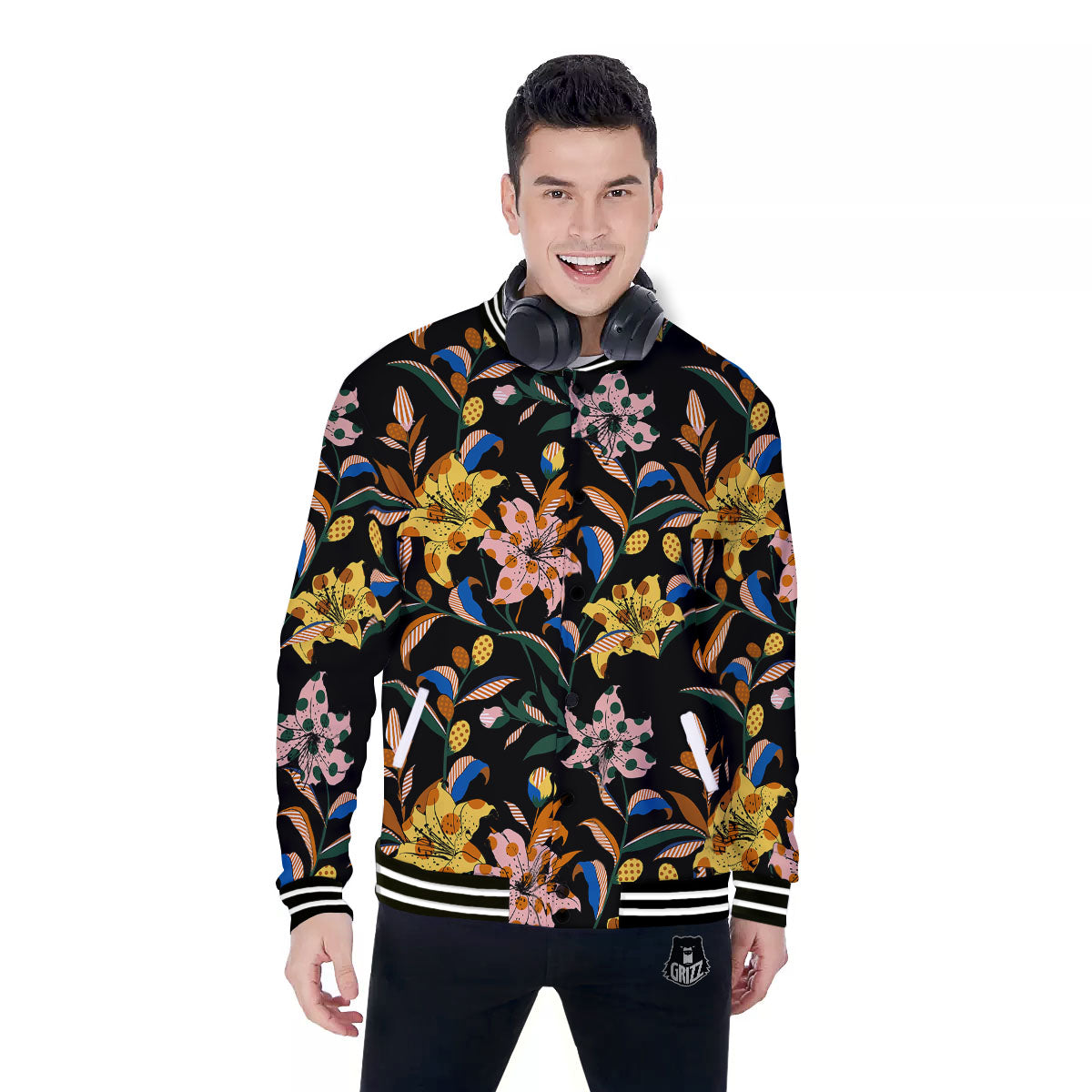 Lily Polka Dot Print Pattern Baseball Jacket-grizzshop