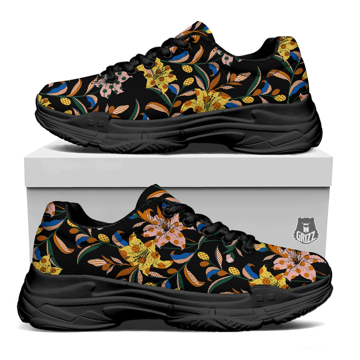 Lily Polka Dot Print Pattern Black Chunky Shoes-grizzshop