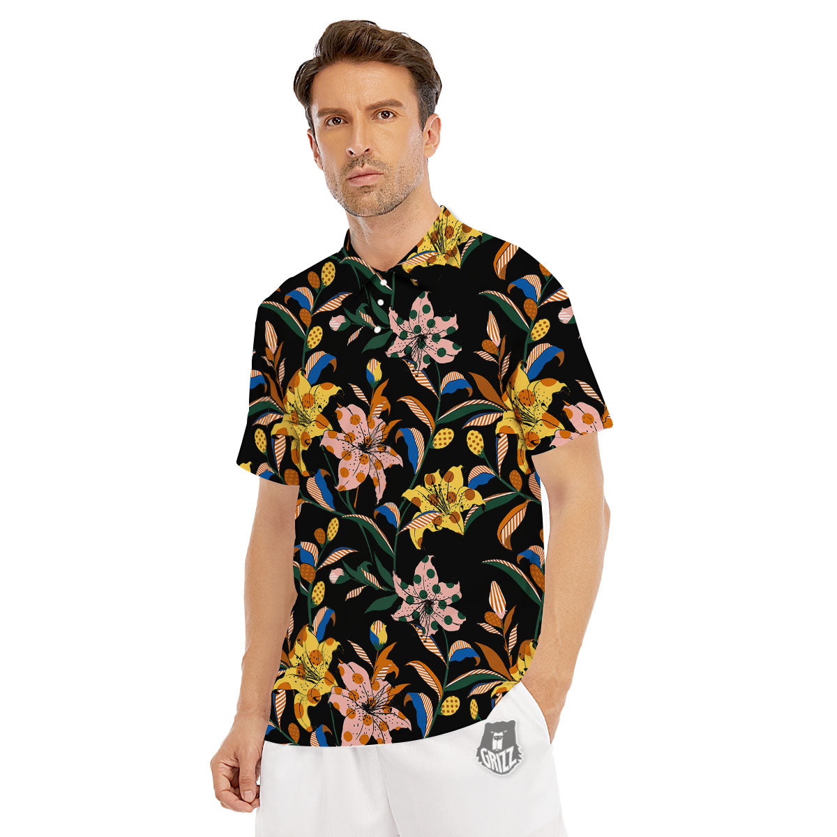 Lily Polka Dot Print Pattern Men's Golf Shirts-grizzshop