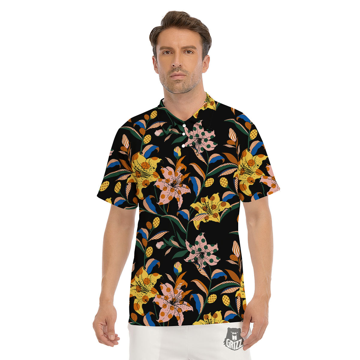 Lily Polka Dot Print Pattern Men's Golf Shirts-grizzshop