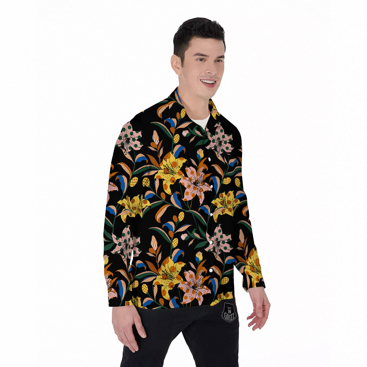 Lily Polka Dot Print Pattern Men's Long Sleeve Shirts-grizzshop