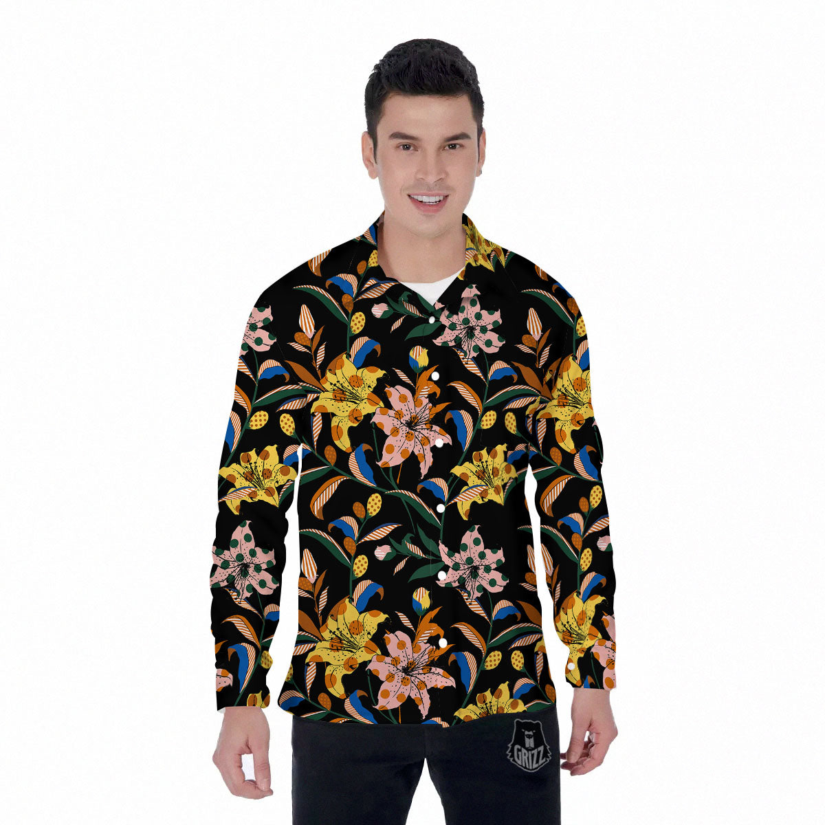 Lily Polka Dot Print Pattern Men's Long Sleeve Shirts-grizzshop
