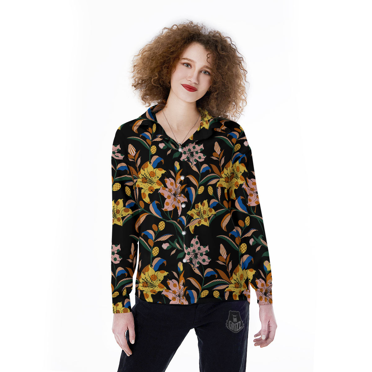 Lily Polka Dot Print Pattern Women's Long Sleeve Shirts-grizzshop