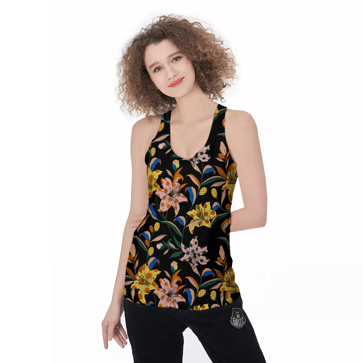 Lily Polka Dot Print Pattern Women's Racerback Tank Top-grizzshop