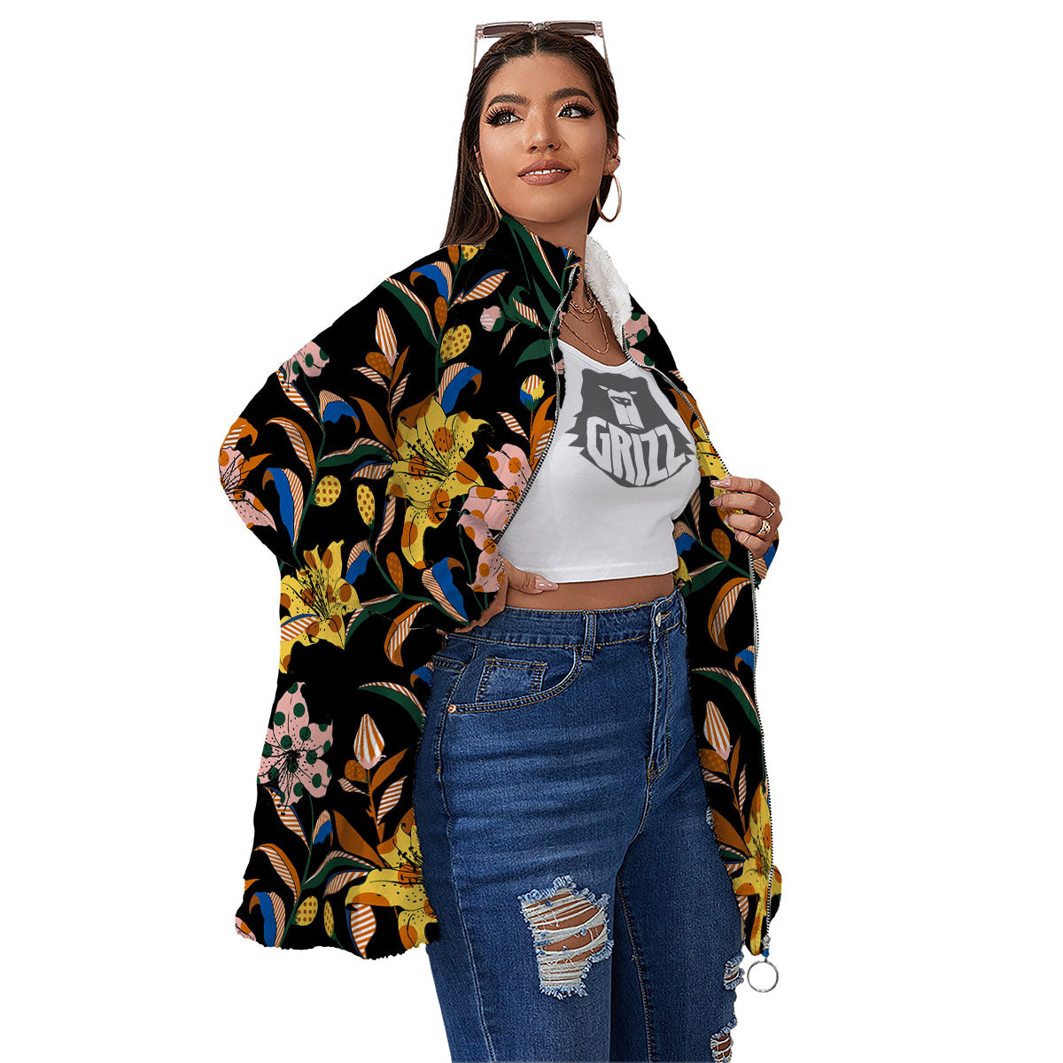 Lily Polka Dot Print Pattern Women's Sherpa Jacket-grizzshop