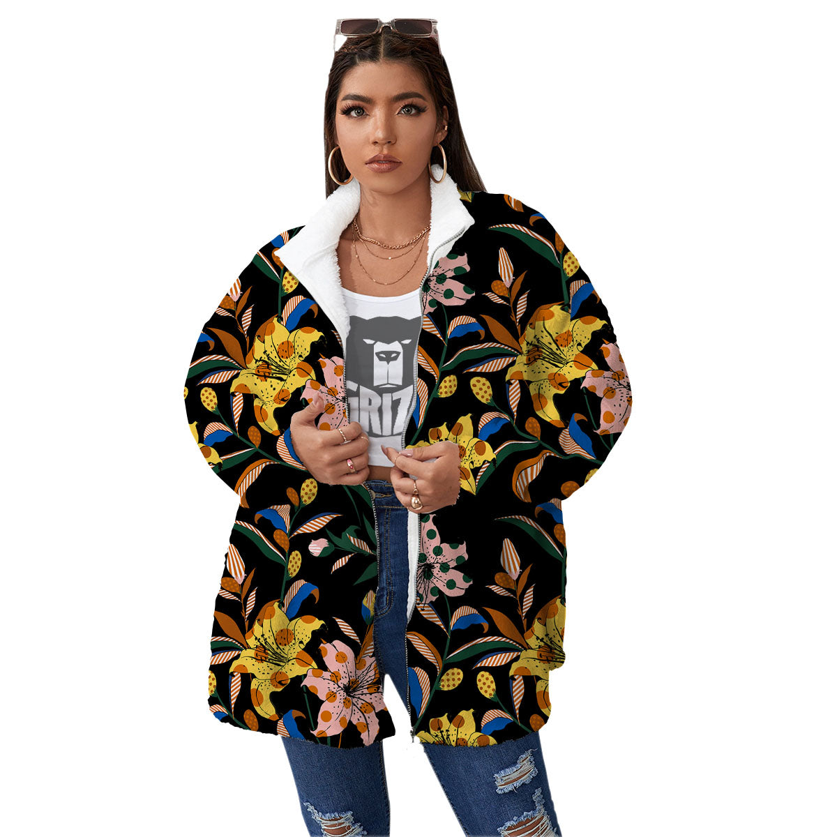 Lily Polka Dot Print Pattern Women's Sherpa Jacket-grizzshop