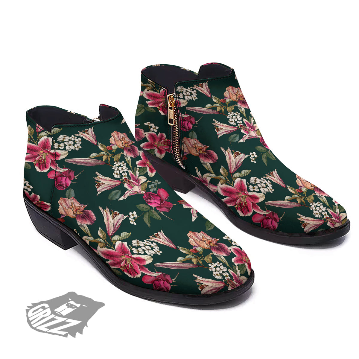 Lily Tropical Watercolor Print Pattern Ankle Boots-grizzshop
