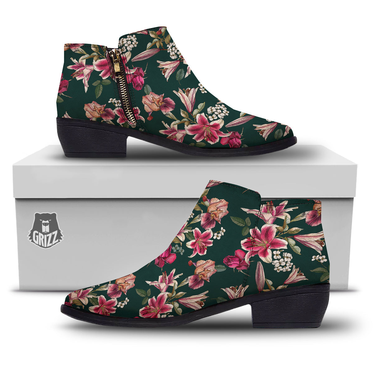 Lily Tropical Watercolor Print Pattern Ankle Boots-grizzshop