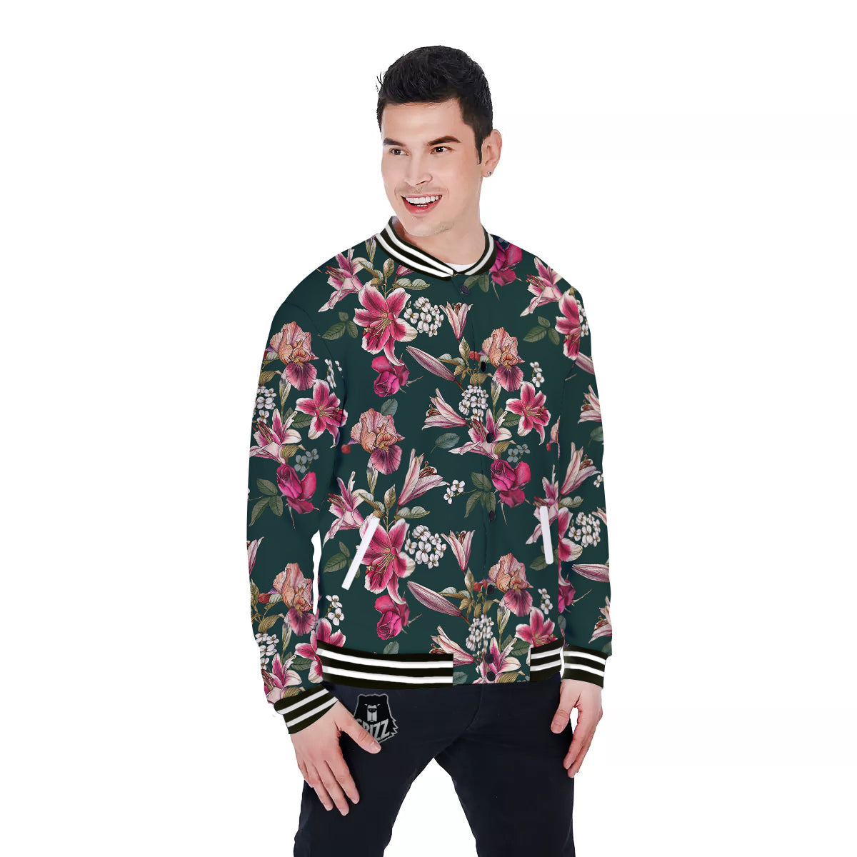Lily Tropical Watercolor Print Pattern Baseball Jacket-grizzshop