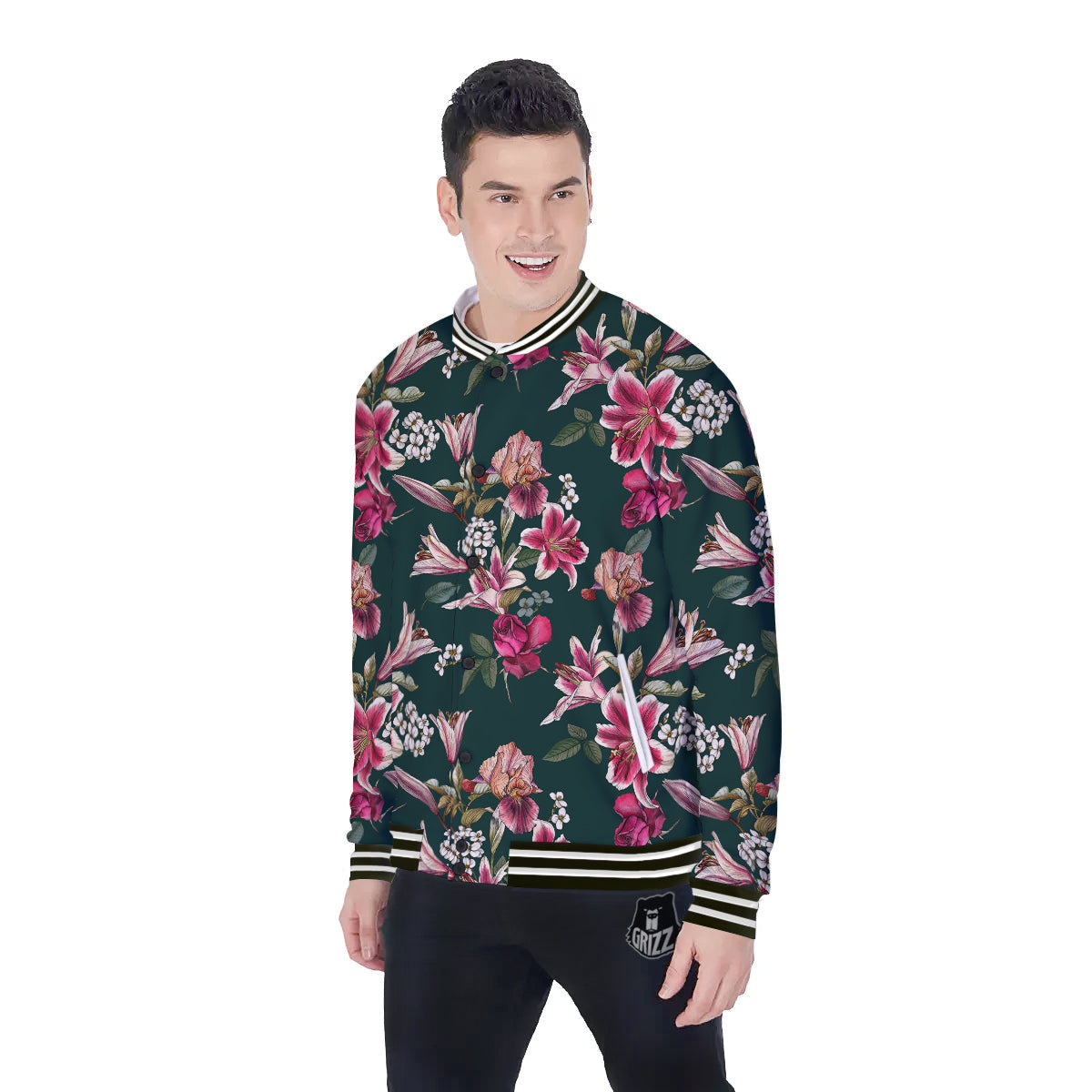 Lily Tropical Watercolor Print Pattern Baseball Jacket-grizzshop