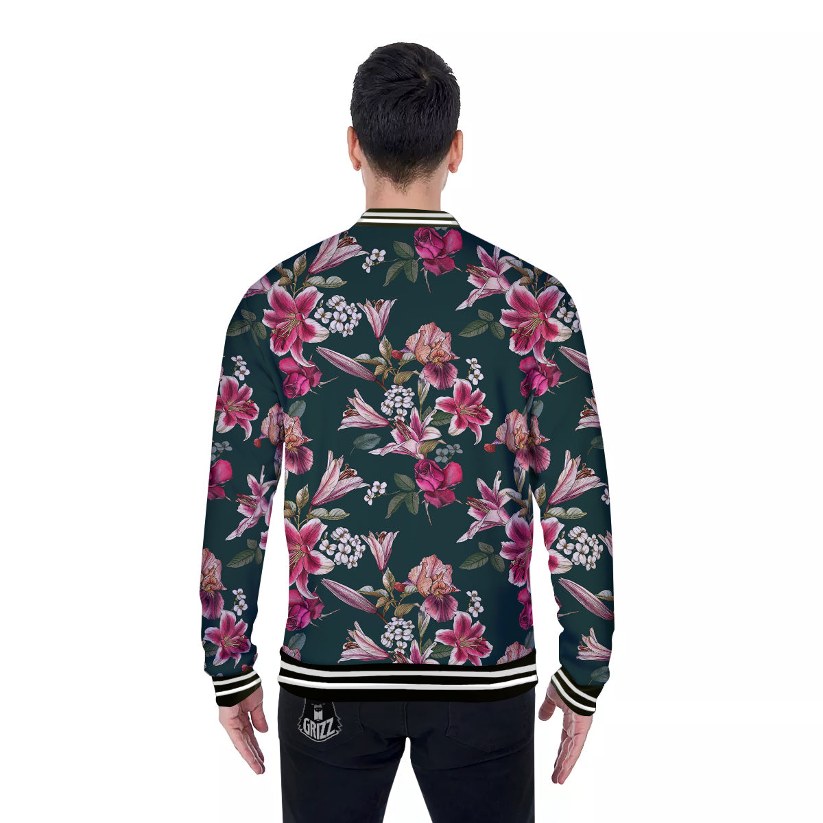 Lily Tropical Watercolor Print Pattern Baseball Jacket-grizzshop