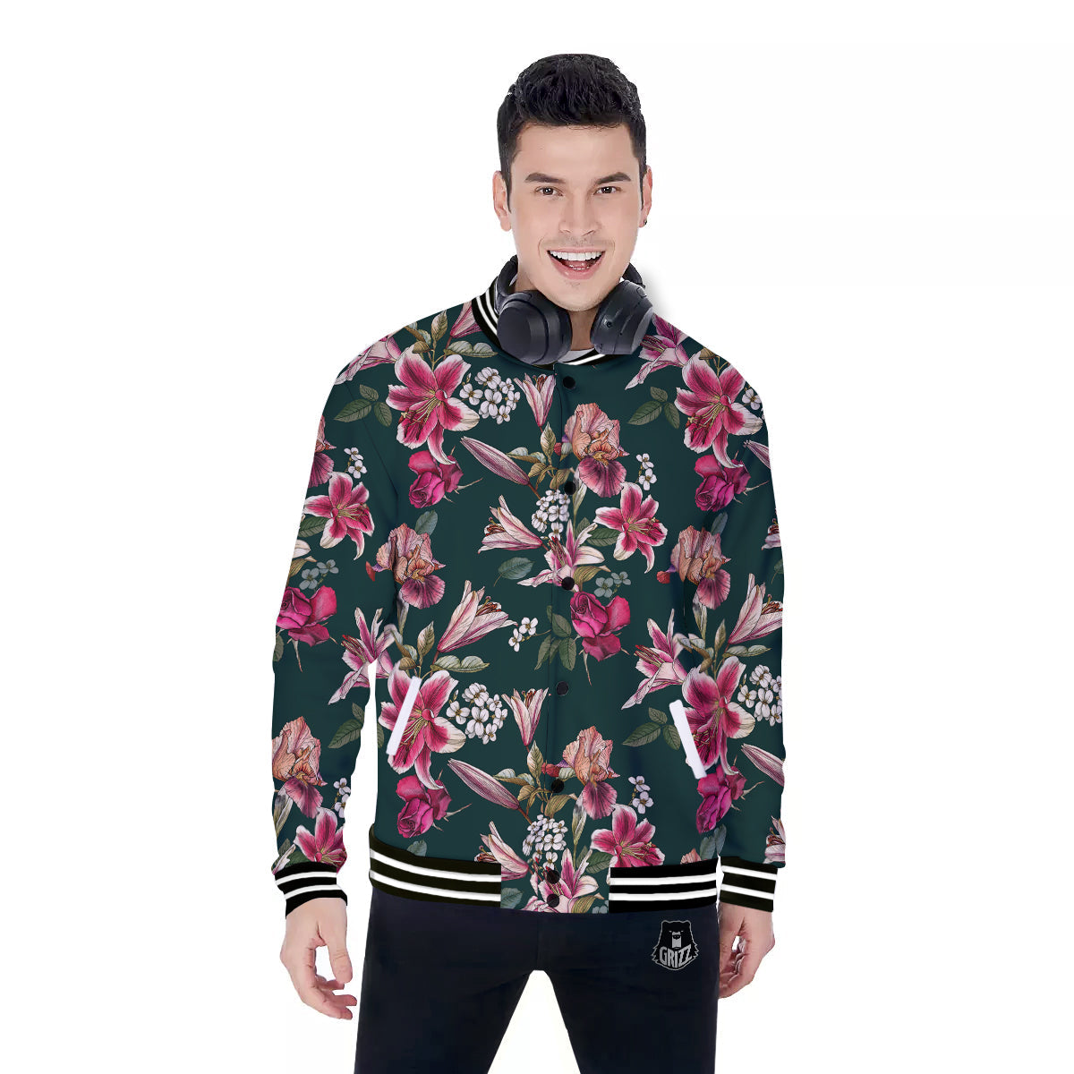 Lily Tropical Watercolor Print Pattern Baseball Jacket-grizzshop
