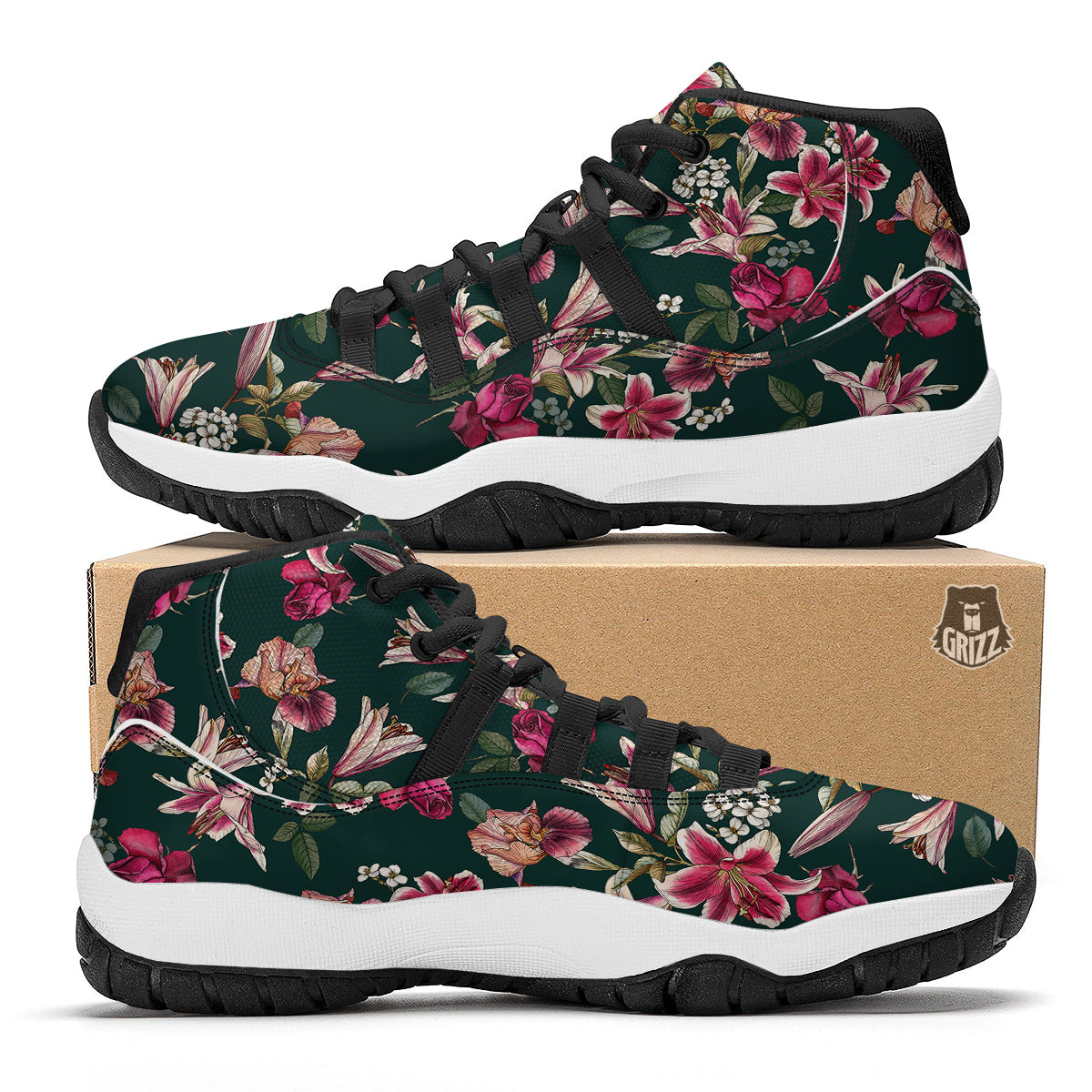 Lily Tropical Watercolor Print Pattern Black Bball Shoes-grizzshop