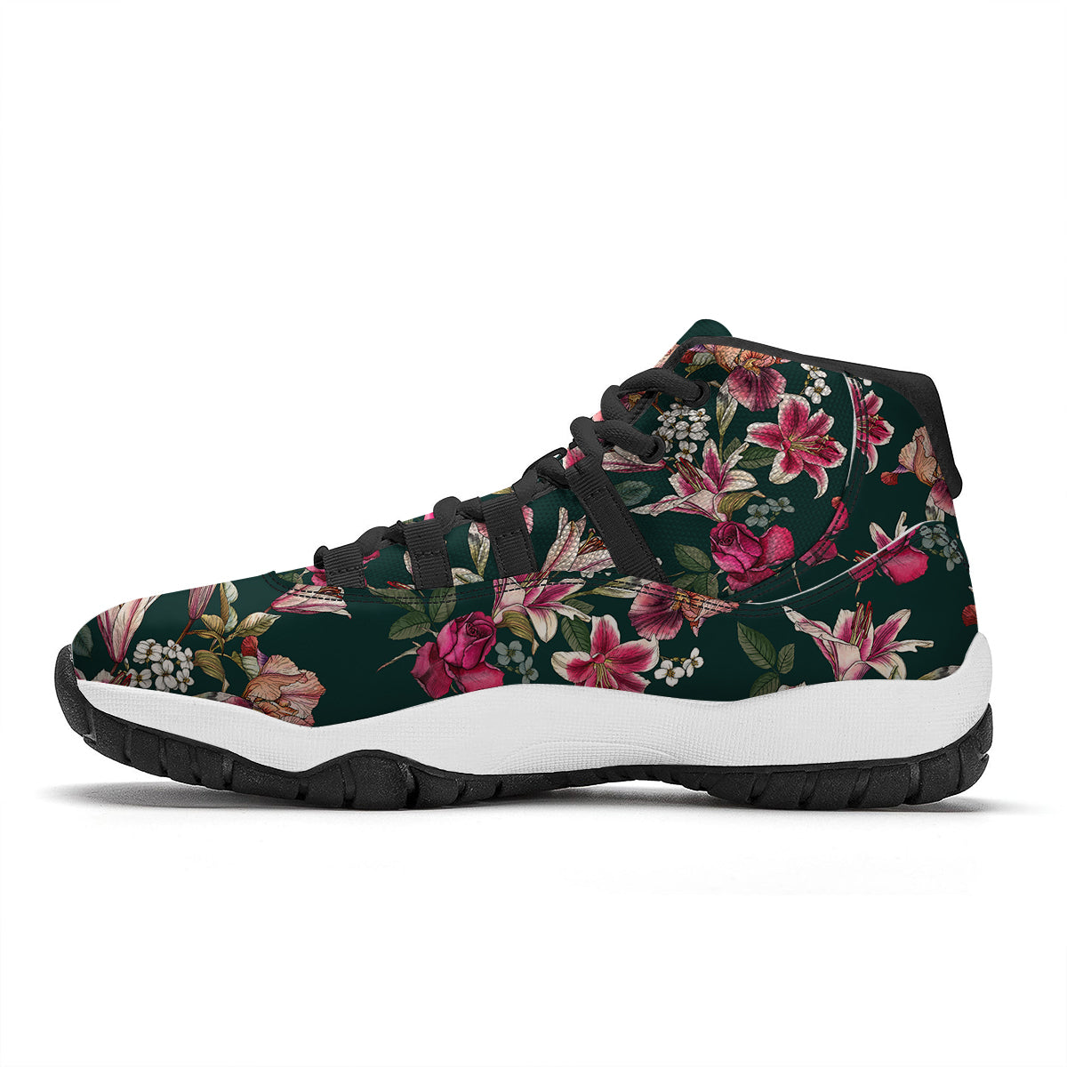 Lily Tropical Watercolor Print Pattern Black Bball Shoes-grizzshop