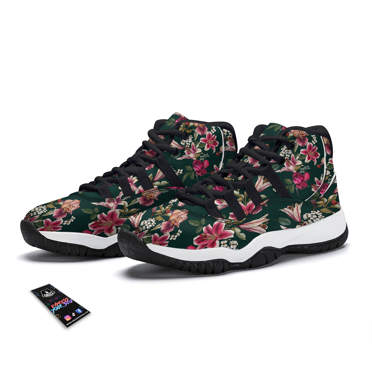 Lily Tropical Watercolor Print Pattern Black Bball Shoes-grizzshop