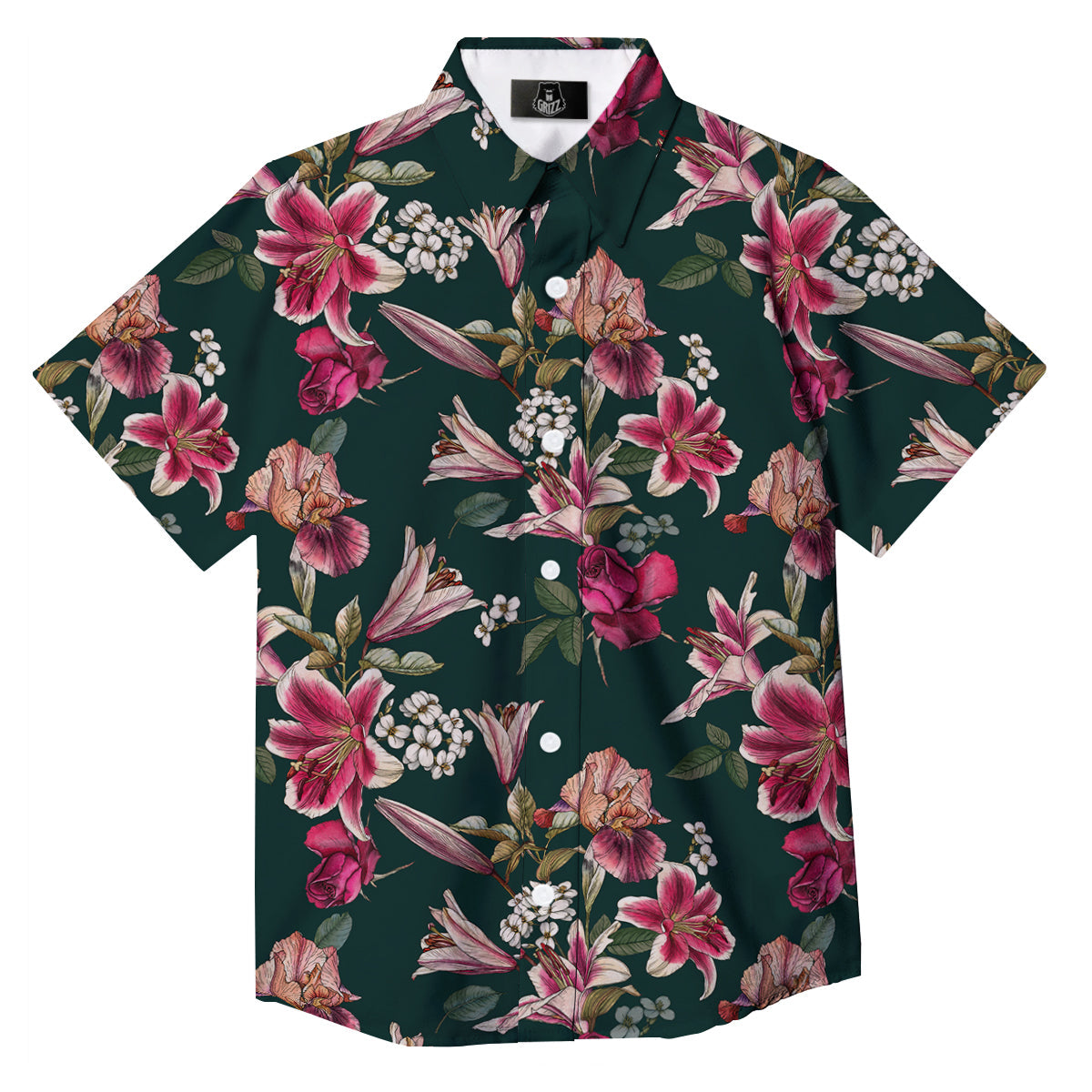 Lily Tropical Watercolor Print Pattern Button Up Shirt-grizzshop