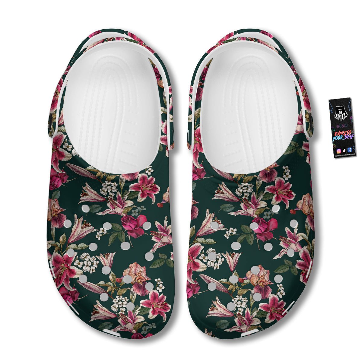 Lily Tropical Watercolor Print Pattern Clog-grizzshop
