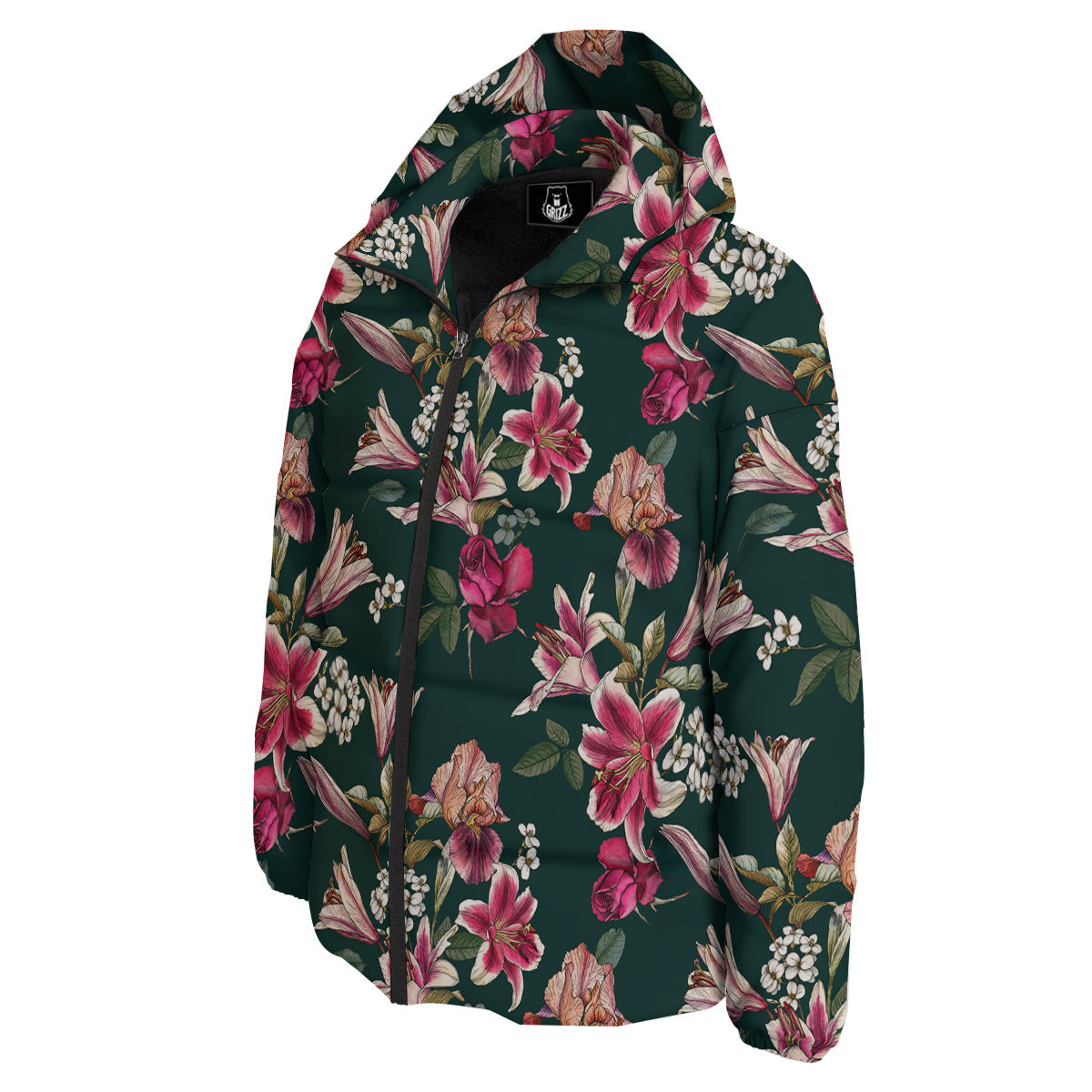 Lily Tropical Watercolor Print Pattern Down Jacket-grizzshop