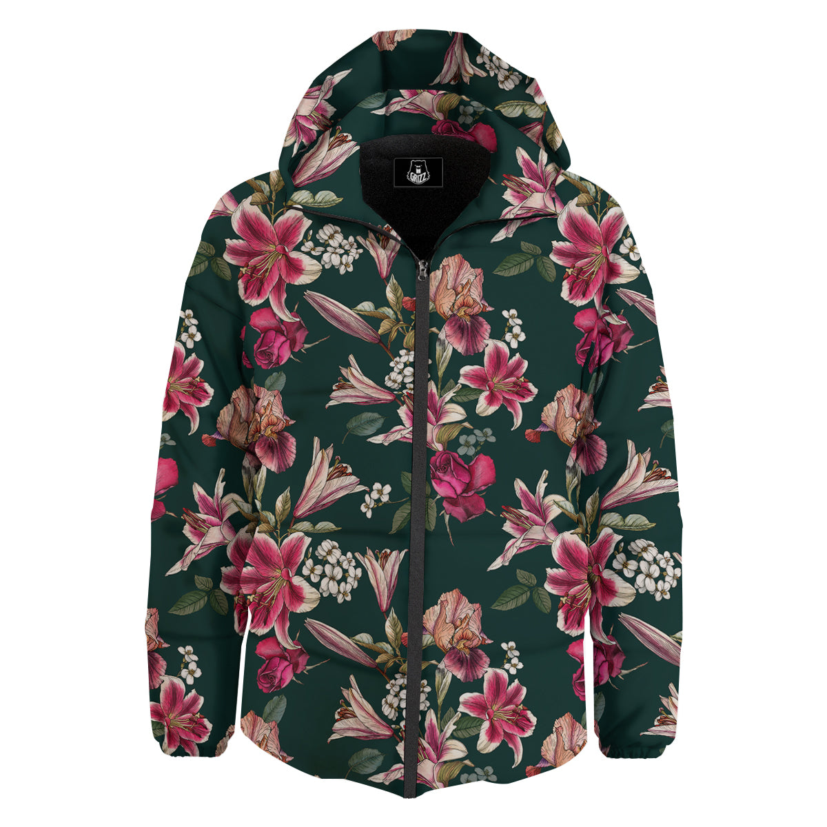 Lily Tropical Watercolor Print Pattern Down Jacket-grizzshop
