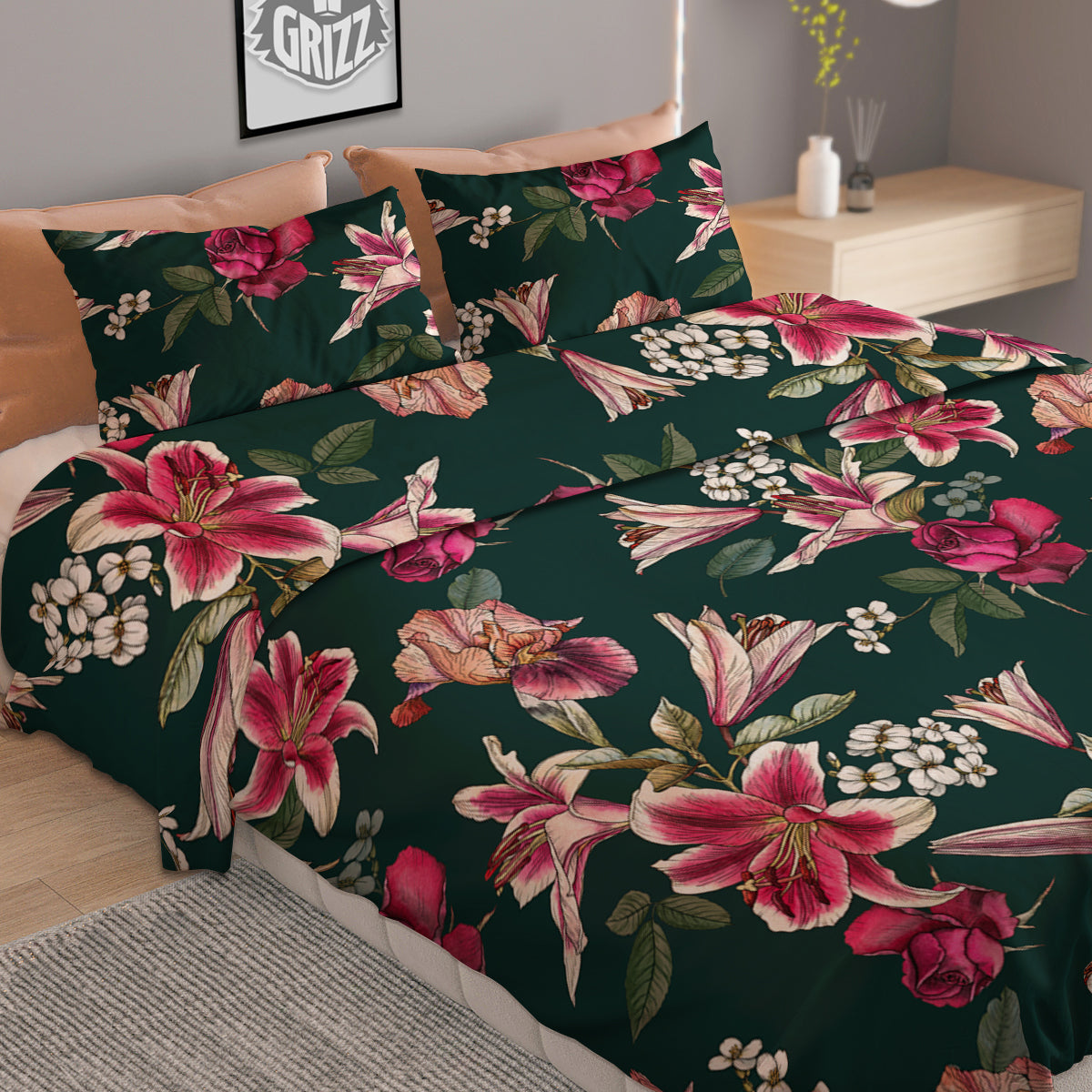 Lily Tropical Watercolor Print Pattern Duvet Cover Bedding Set