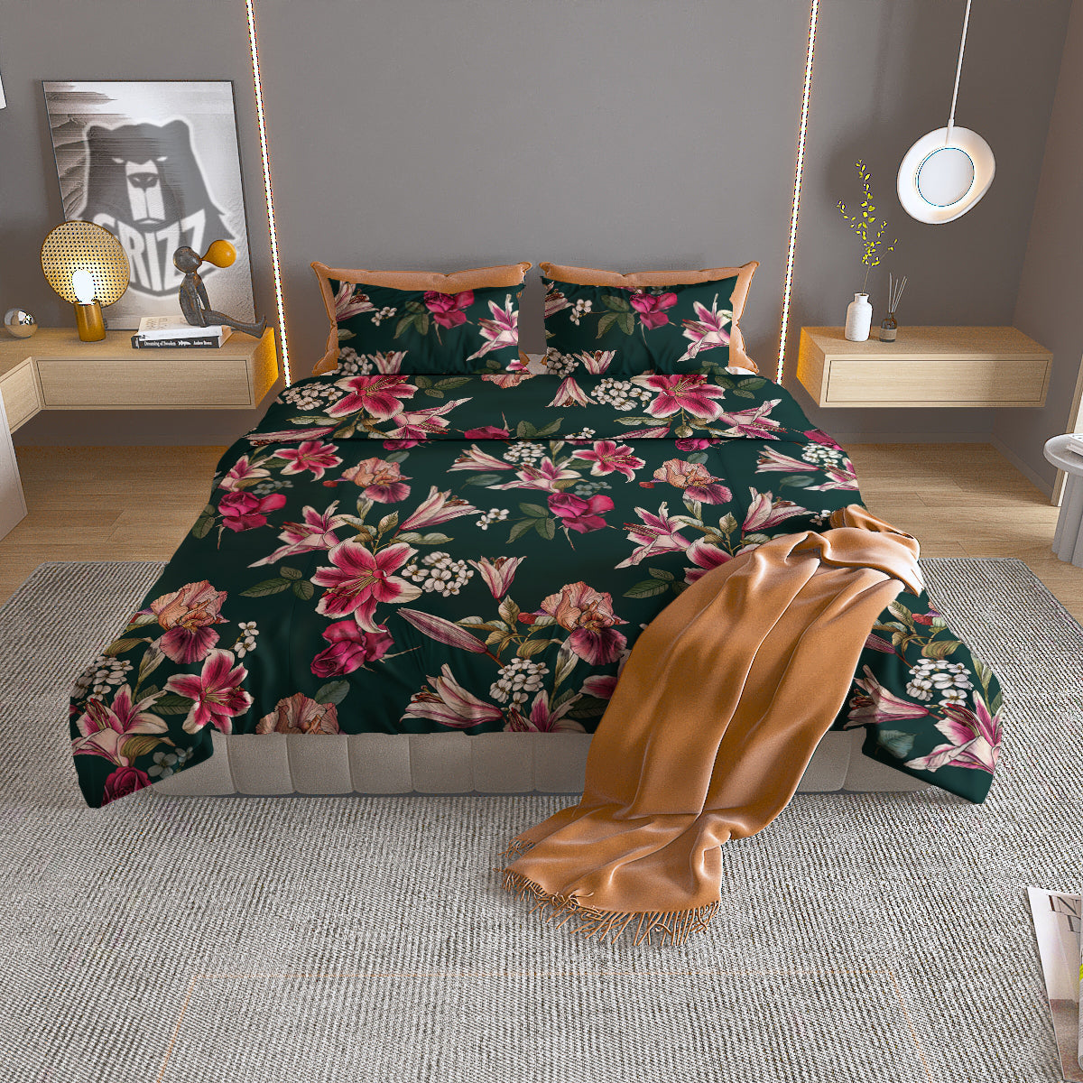 Lily Tropical Watercolor Print Pattern Duvet Cover Bedding Set