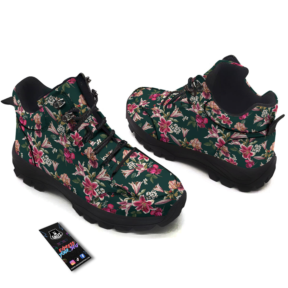 Lily Tropical Watercolor Print Pattern Hiking Shoes-grizzshop