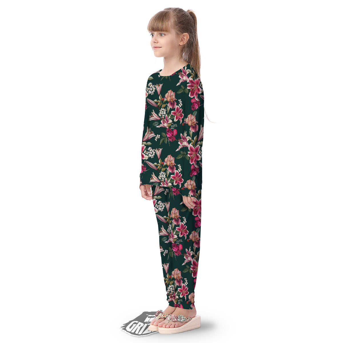 Lily Tropical Watercolor Print Pattern Kid's Pajamas-grizzshop