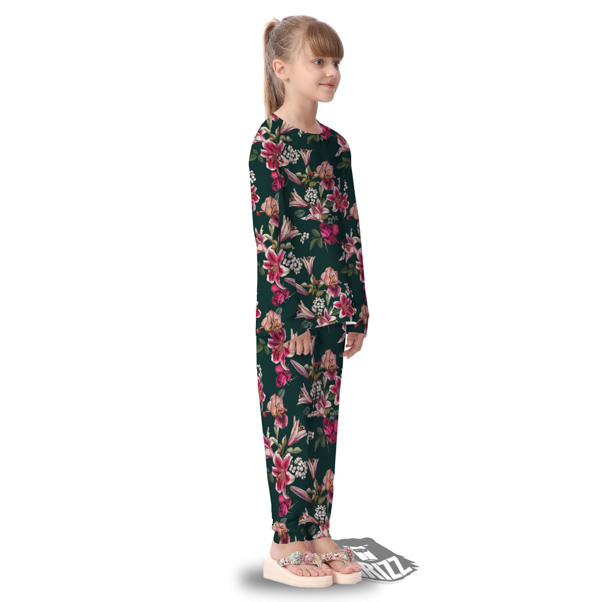 Lily Tropical Watercolor Print Pattern Kid's Pajamas-grizzshop