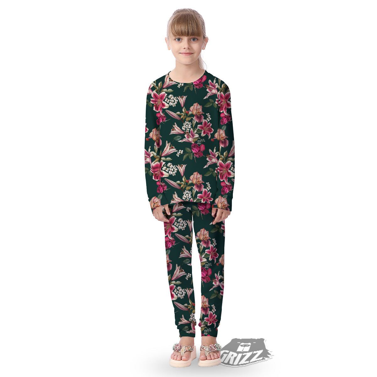 Lily Tropical Watercolor Print Pattern Kid's Pajamas-grizzshop