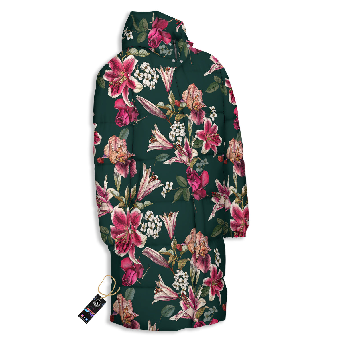 Lily Tropical Watercolor Print Pattern Long Down Jacket-grizzshop