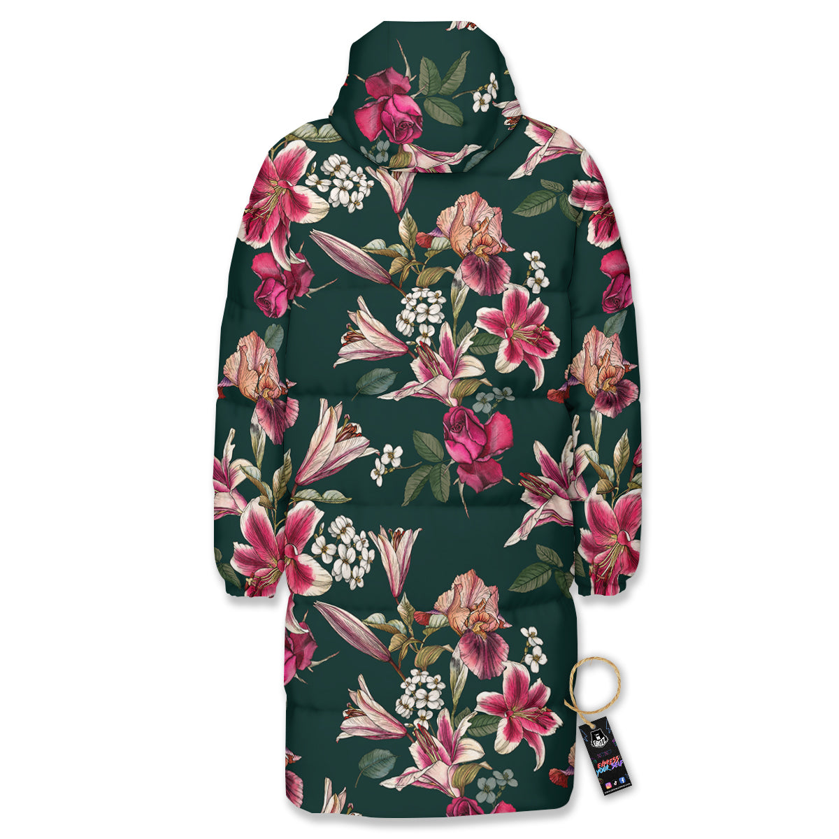 Lily Tropical Watercolor Print Pattern Long Down Jacket-grizzshop