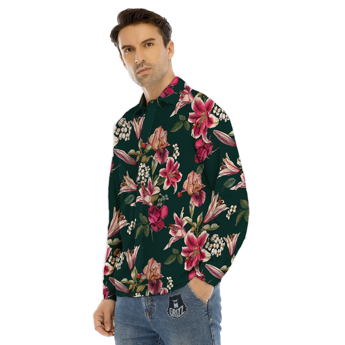 Lily Tropical Watercolor Print Pattern Men's Dress Shirts-grizzshop