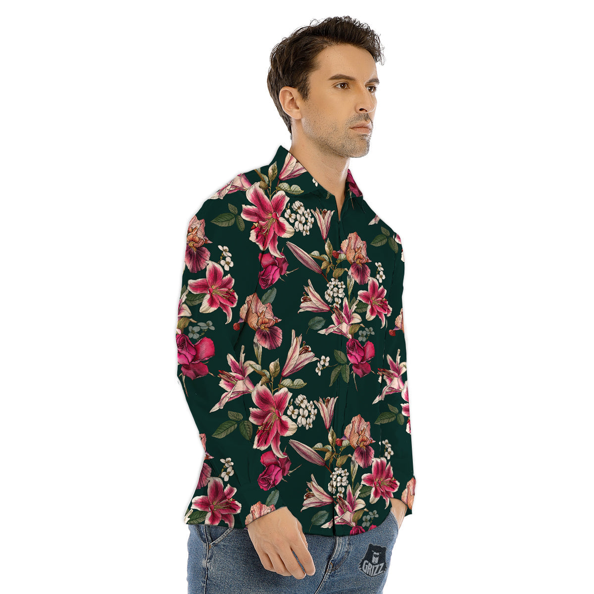 Lily Tropical Watercolor Print Pattern Men's Dress Shirts-grizzshop