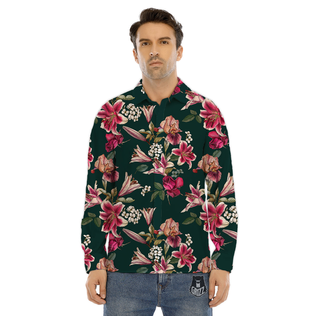 Lily Tropical Watercolor Print Pattern Men's Dress Shirts-grizzshop