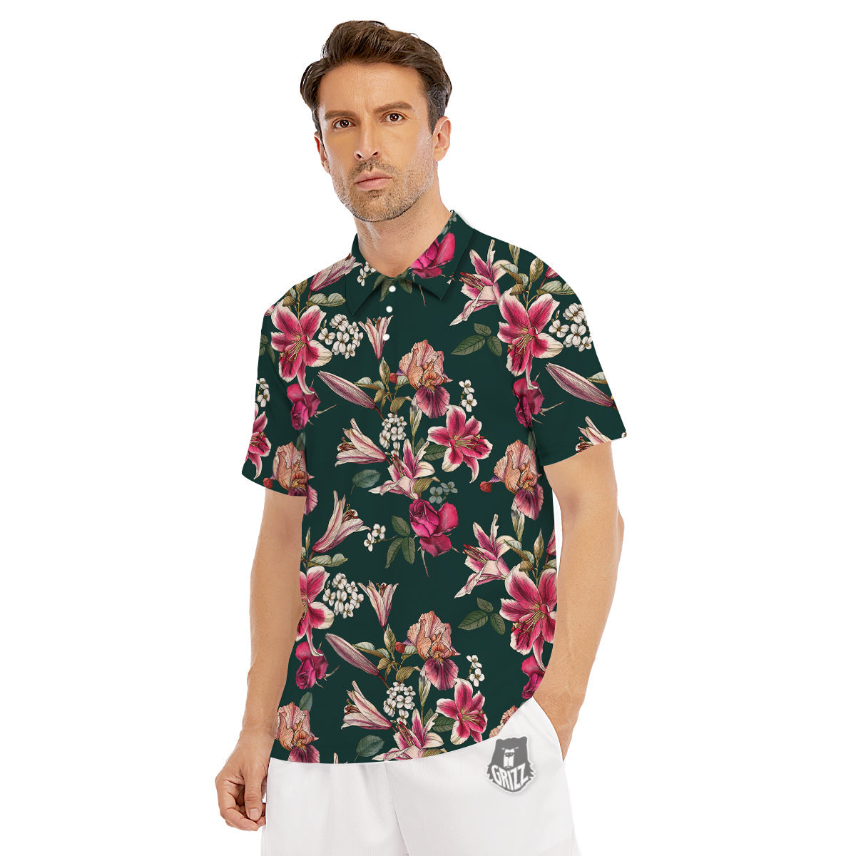 Lily Tropical Watercolor Print Pattern Men's Golf Shirts-grizzshop