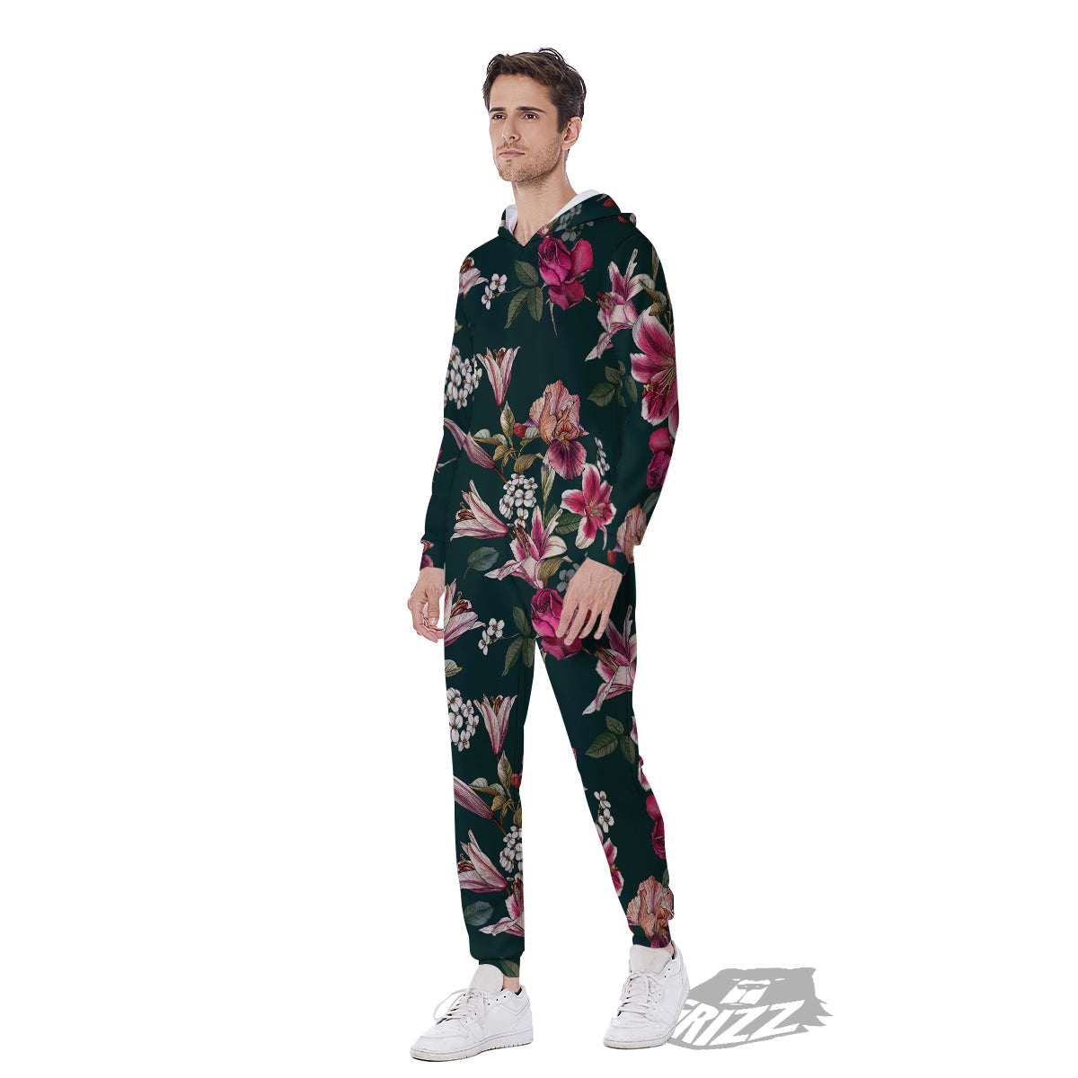 Lily Tropical Watercolor Print Pattern Men's Jumpsuit-grizzshop