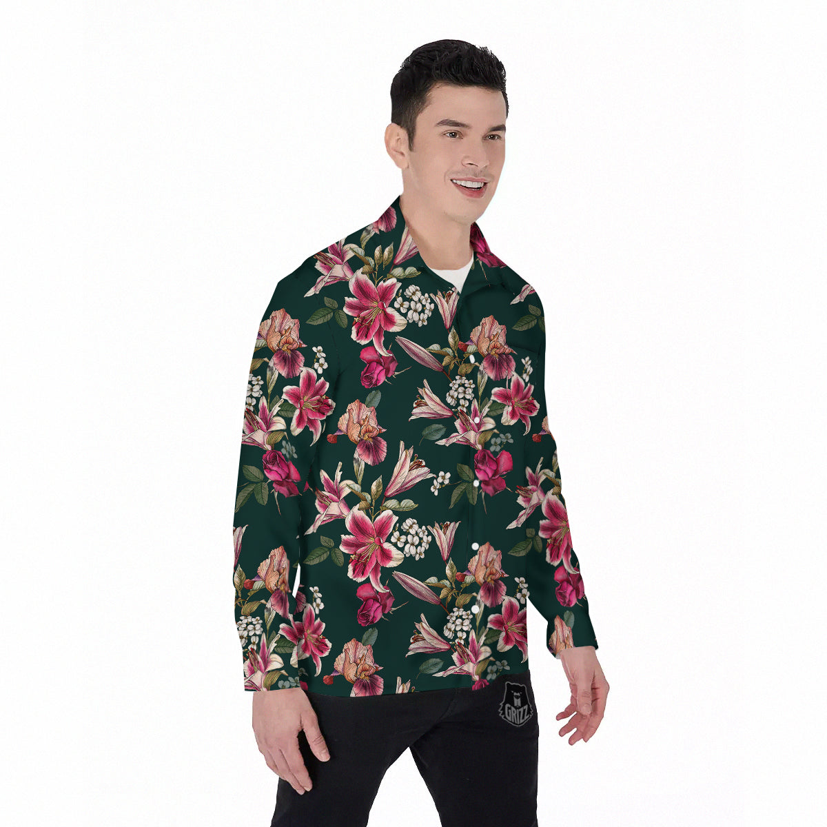 Lily Tropical Watercolor Print Pattern Men's Long Sleeve Shirts-grizzshop